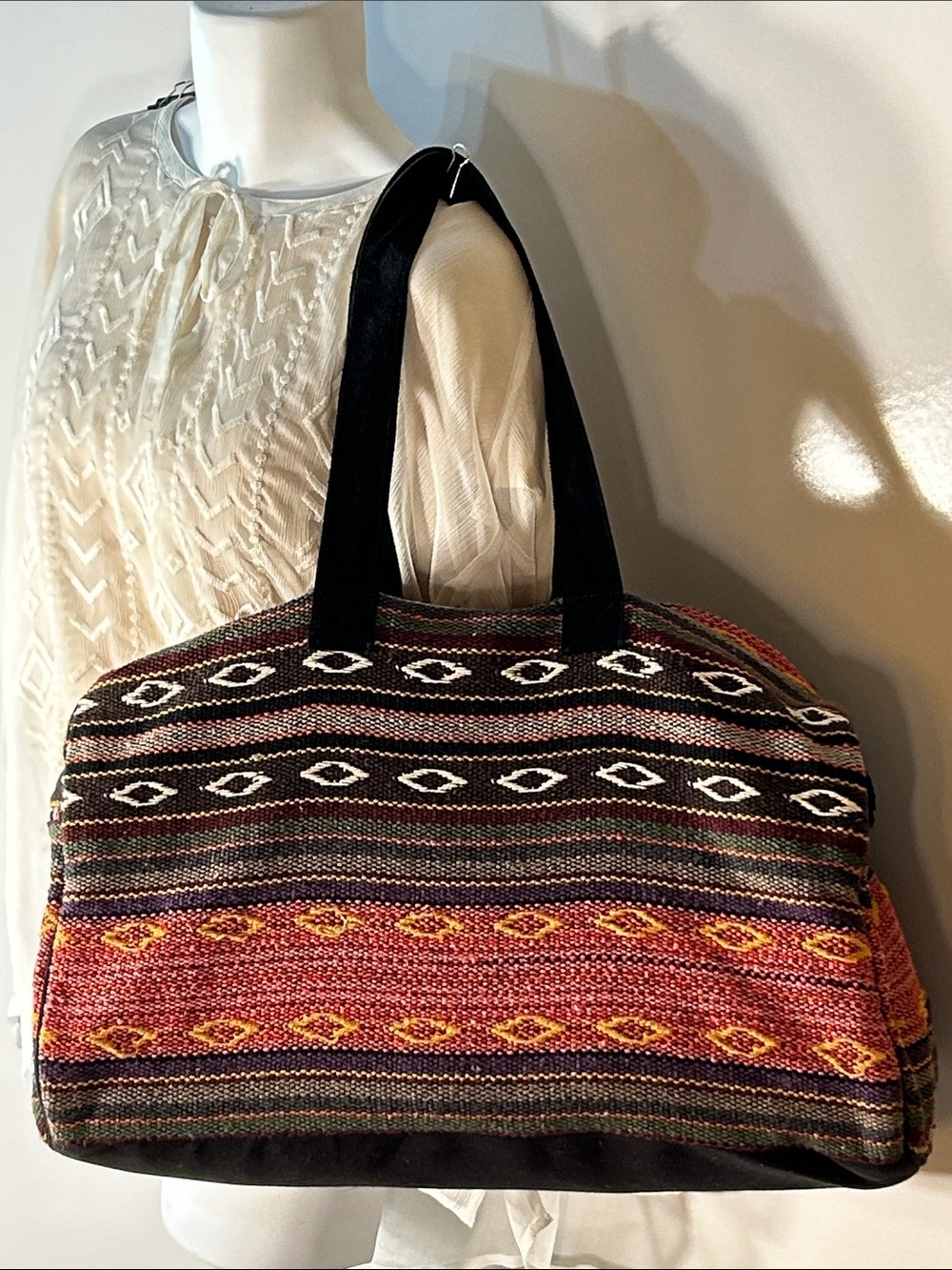 World Market Tapestry Multi Color Tote Bag Overnighter Carry On Travel Vacation
